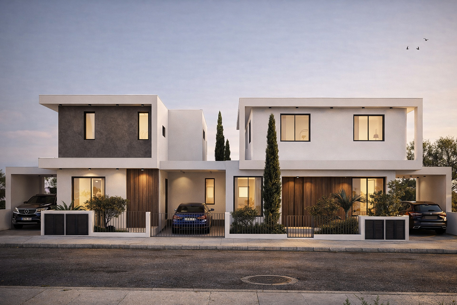 Phos Residences modern houses for sale in Latsia Nicosia with Energy Class A design and photovoltaic system